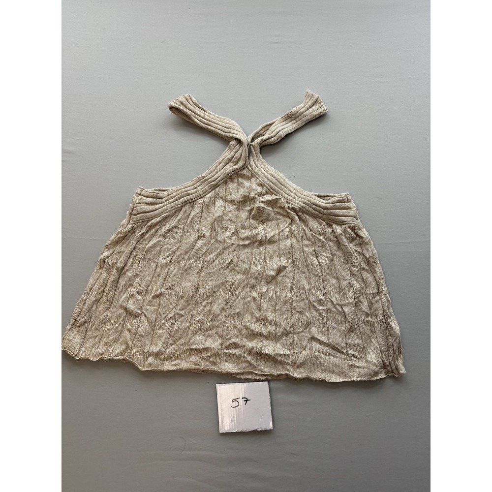 Moth Anthropologie Women's Beige Gold Ribbed Knit Halter Top Size L Large